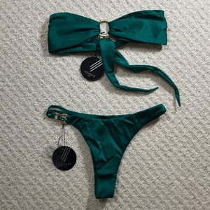 NWT Sommer Swim Cece Emerald Bandeau Bikini Top + Gigi Emerald Cheeky Bottoms